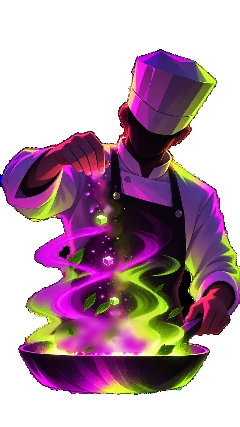Salt Art chef dropping animated crystals into a bowl